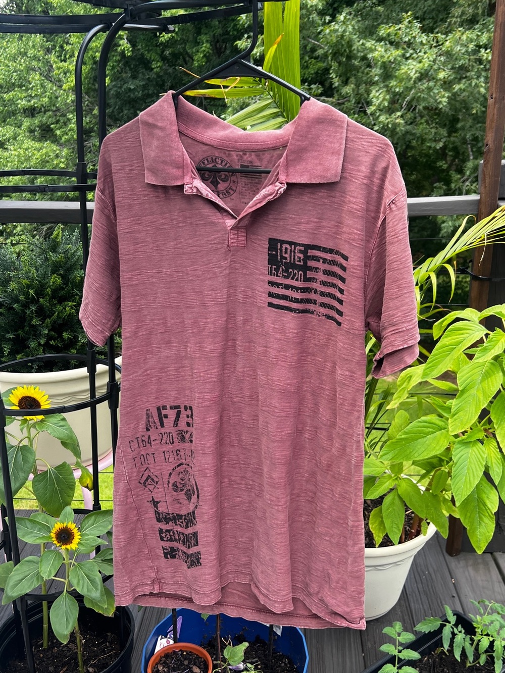 Affliction Men’s Large Distressed Pink Polo Shirt Graphic Y2K Biker